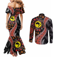 Aotearoa and Australia Couples Matching Mermaid Dress and Long Sleeve Button Shirt Maori Koru Ferns With Aboriginal Kangaroo LT03 - Polynesian Pride
