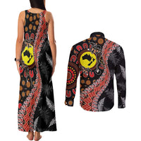 Aotearoa and Australia Couples Matching Tank Maxi Dress and Long Sleeve Button Shirt Maori Koru Ferns With Aboriginal Kangaroo LT03 - Polynesian Pride