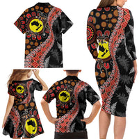 Aotearoa and Australia Family Matching Long Sleeve Bodycon Dress and Hawaiian Shirt Maori Koru Ferns With Aboriginal Kangaroo LT03 - Polynesian Pride