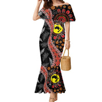 Aotearoa and Australia Family Matching Mermaid Dress and Hawaiian Shirt Maori Koru Ferns With Aboriginal Kangaroo LT03 Mom's Dress Black - Polynesian Pride