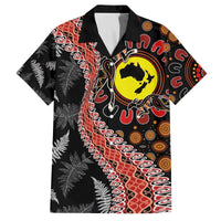 Aotearoa and Australia Family Matching Off The Shoulder Long Sleeve Dress and Hawaiian Shirt Maori Koru Ferns With Aboriginal Kangaroo LT03 Dad's Shirt - Short Sleeve Black - Polynesian Pride