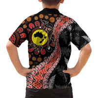 Aotearoa and Australia Family Matching Puletasi and Hawaiian Shirt Maori Koru Ferns With Aboriginal Kangaroo LT03 - Polynesian Pride