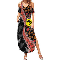 Aotearoa and Australia Family Matching Summer Maxi Dress and Hawaiian Shirt Maori Koru Ferns With Aboriginal Kangaroo LT03 Mom's Dress Black - Polynesian Pride