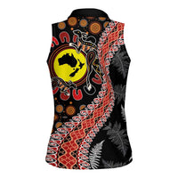 Aotearoa and Australia Women Sleeveless Polo Shirt Maori Koru Ferns With Aboriginal Kangaroo LT03 - Polynesian Pride