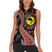 Aotearoa and Australia Women Sleeveless Polo Shirt Maori Koru Ferns With Aboriginal Kangaroo LT03 - Polynesian Pride