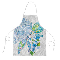Hawaiian Couple Turtles Honi Apron Polynesian Art Motifs and Hibiscus White Blue Color LT03 White - Polynesian Pride