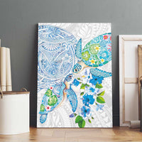Hawaiian Couple Turtles Honi Canvas Wall Art Polynesian Art Motifs and Hibiscus White Blue Color LT03 - Polynesian Pride