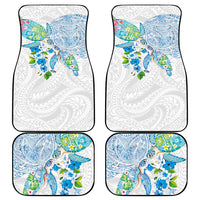 Hawaiian Couple Turtles Honi Car Mats Polynesian Art Motifs and Hibiscus White Blue Color LT03 - Polynesian Pride