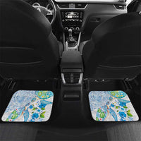 Hawaiian Couple Turtles Honi Car Mats Polynesian Art Motifs and Hibiscus White Blue Color LT03 Set 2pcs - Back White - Polynesian Pride