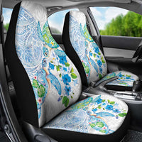 Hawaiian Couple Turtles Honi Car Seat Cover Polynesian Art Motifs and Hibiscus White Blue Color LT03 - Polynesian Pride