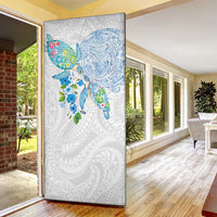 Hawaiian Couple Turtles Honi Door Cover Polynesian Art Motifs and Hibiscus White Blue Color LT03 - Polynesian Pride
