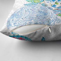 Hawaiian Couple Turtles Honi Pillow Cover Polynesian Art Motifs and Hibiscus White Blue Color LT03 - Polynesian Pride