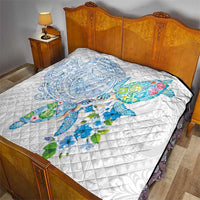 Hawaiian Couple Turtles Honi Quilt Polynesian Art Motifs and Hibiscus White Blue Color LT03 - Polynesian Pride