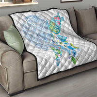 Hawaiian Couple Turtles Honi Quilt Polynesian Art Motifs and Hibiscus White Blue Color LT03 - Polynesian Pride