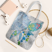 Hawaiian Couple Turtles Honi Tote Bag Polynesian Art Motifs and Hibiscus White Blue Color LT03 White Strap One Size White - Polynesian Pride