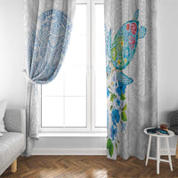 Hawaiian Couple Turtles Honi Window Curtain Polynesian Art Motifs and Hibiscus White Blue Color LT03 - Polynesian Pride