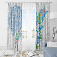 Hawaiian Couple Turtles Honi Window Curtain Polynesian Art Motifs and Hibiscus White Blue Color LT03 - Polynesian Pride