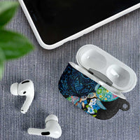 Hawaiian Couple Turtles Honi AirPods Case Polynesian Art Motifs and Hibiscus Black Blue Color LT03 - Polynesian Pride