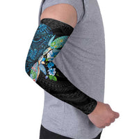 Hawaiian Couple Turtles Honi Arm Sleeves Polynesian Art Motifs and Hibiscus Black Blue Color LT03 - Polynesian Pride