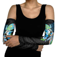 Hawaiian Couple Turtles Honi Arm Sleeves Polynesian Art Motifs and Hibiscus Black Blue Color LT03 - Polynesian Pride