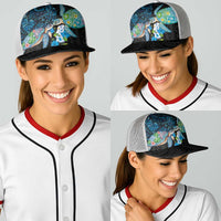 Hawaiian Couple Turtles Honi Baseball Net Cap Polynesian Art Motifs and Hibiscus Black Blue Color LT03 - Polynesian Pride