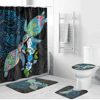 Hawaiian Couple Turtles Honi Bathroom Set Polynesian Art Motifs and Hibiscus Black Blue Color LT03 Bathroom Set (4 pcs) Black - Polynesian Pride