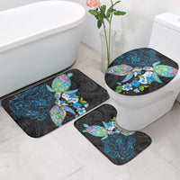 Hawaiian Couple Turtles Honi Bathroom Set Polynesian Art Motifs and Hibiscus Black Blue Color LT03 - Polynesian Pride