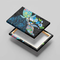 Hawaiian Couple Turtles Honi Canvas Wall Art Polynesian Art Motifs and Hibiscus Black Blue Color LT03 - Polynesian Pride