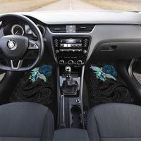 Hawaiian Couple Turtles Honi Car Mats Polynesian Art Motifs and Hibiscus Black Blue Color LT03 Set 2pcs - Front Black - Polynesian Pride