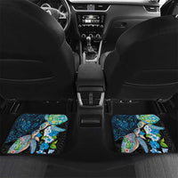 Hawaiian Couple Turtles Honi Car Mats Polynesian Art Motifs and Hibiscus Black Blue Color LT03 Set 2pcs - Back Black - Polynesian Pride