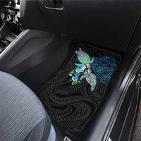 Hawaiian Couple Turtles Honi Car Mats Polynesian Art Motifs and Hibiscus Black Blue Color LT03 - Polynesian Pride