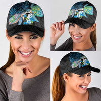 Hawaiian Couple Turtles Honi Classic Cap Polynesian Art Motifs and Hibiscus Black Blue Color LT03 - Polynesian Pride