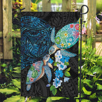 Hawaiian Couple Turtles Honi Garden Flag Polynesian Art Motifs and Hibiscus Black Blue Color LT03 Garden Flag Black - Polynesian Pride