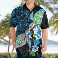 Hawaiian Couple Turtles Honi Hawaiian Shirt Polynesian Art Motifs and Hibiscus Black Blue Color LT03 - Polynesian Pride