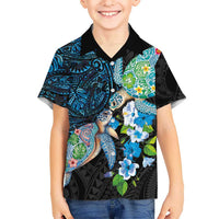 Hawaiian Couple Turtles Honi Hawaiian Shirt Polynesian Art Motifs and Hibiscus Black Blue Color LT03 - Polynesian Pride