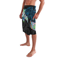 Hawaiian Couple Turtles Honi Lavalava Polynesian Art Motifs and Hibiscus Black Blue Color LT03 - Polynesian Pride