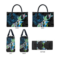 Hawaiian Couple Turtles Honi Leather Bag Polynesian Art Motifs and Hibiscus Black Blue Color LT03 - Polynesian Pride