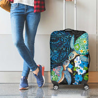 Hawaiian Couple Turtles Honi Luggage Cover Polynesian Art Motifs and Hibiscus Black Blue Color LT03 - Polynesian Pride