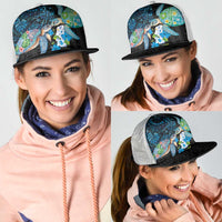 Hawaiian Couple Turtles Honi Mesh Trucker Cap Polynesian Art Motifs and Hibiscus Black Blue Color LT03 - Polynesian Pride