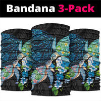 Hawaiian Couple Turtles Honi Neck Gaiter Polynesian Art Motifs and Hibiscus Black Blue Color LT03 package One Size: 25*50cm Black - Polynesian Pride