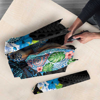 Hawaiian Couple Turtles Honi Umbrella Polynesian Art Motifs and Hibiscus Black Blue Color LT03 - Polynesian Pride