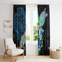 Hawaiian Couple Turtles Honi Window Curtain Polynesian Art Motifs and Hibiscus Black Blue Color LT03 - Polynesian Pride