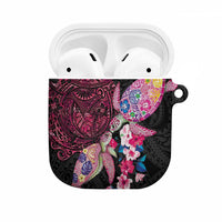 Hawaiian Couple Turtles Honi AirPods Case Polynesian Art Motifs and Hibiscus Black Red Color LT03 Black - Polynesian Pride