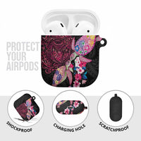 Hawaiian Couple Turtles Honi AirPods Case Polynesian Art Motifs and Hibiscus Black Red Color LT03 - Polynesian Pride