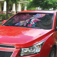Hawaiian Couple Turtles Honi Auto Sun Shade Polynesian Art Motifs and Hibiscus Black Red Color LT03 - Polynesian Pride