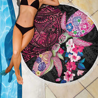 Hawaiian Couple Turtles Honi Beach Blanket Polynesian Art Motifs and Hibiscus Black Red Color LT03 - Polynesian Pride