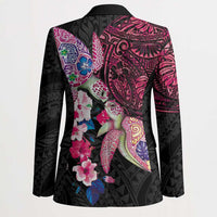 Hawaiian Couple Turtles Honi Blazer Polynesian Art Motifs and Hibiscus Black Red Color LT03 - Polynesian Pride