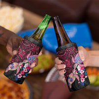 Hawaiian Couple Turtles Honi 4 in 1 Can Cooler Tumbler Polynesian Art Motifs and Hibiscus Black Red Color LT03 - Polynesian Pride