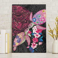 Hawaiian Couple Turtles Honi Canvas Wall Art Polynesian Art Motifs and Hibiscus Black Red Color LT03 Without Frame Black - Polynesian Pride