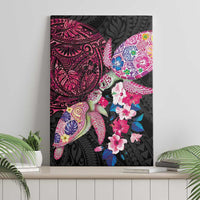 Hawaiian Couple Turtles Honi Canvas Wall Art Polynesian Art Motifs and Hibiscus Black Red Color LT03 - Polynesian Pride